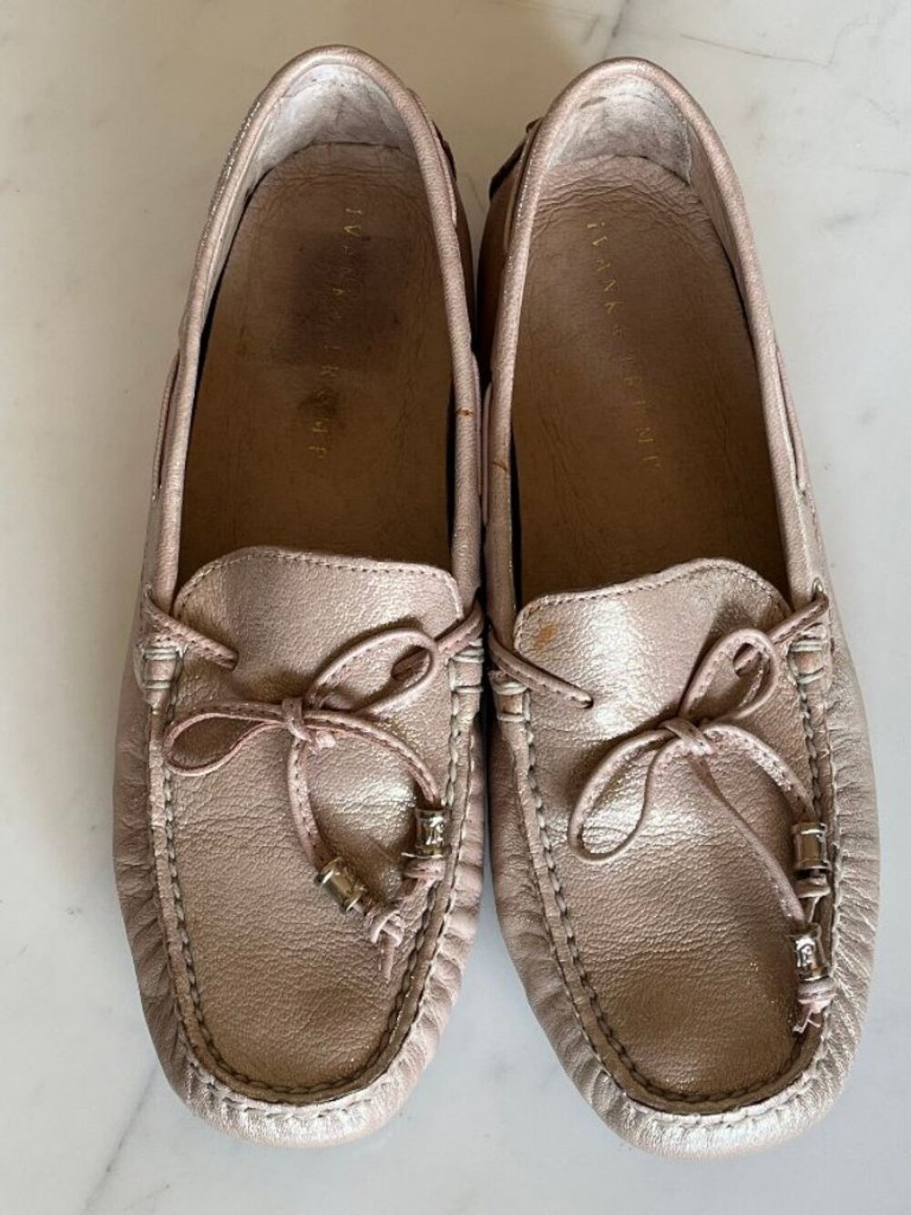 Ivanka Trump Soft Pale Pink Metallic Itanais Leather Driving Loafers - Size 8